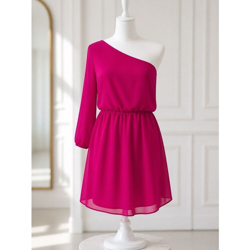 Chic One-Shoulder Pink Chiffon Dress Size Small NWT